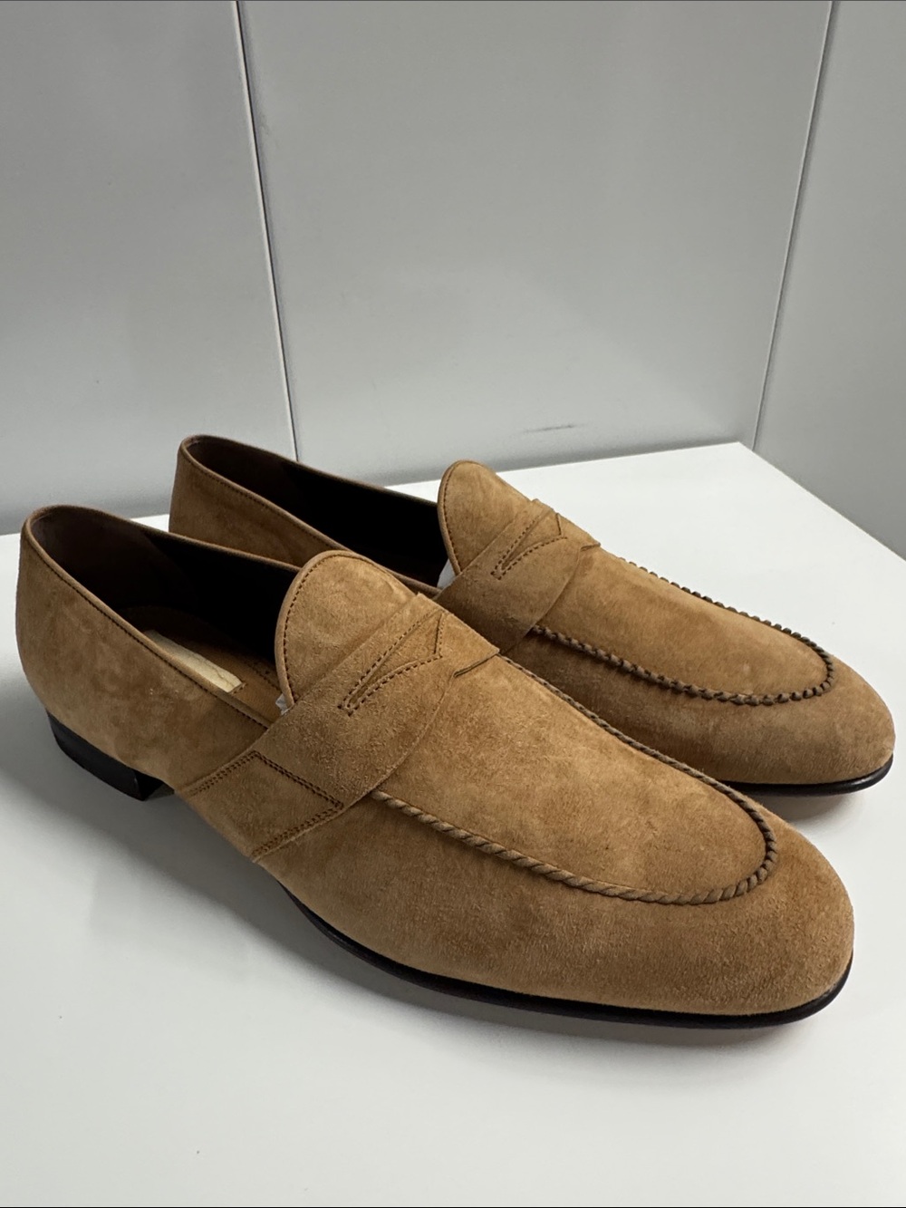 Caporicci Men's Tan calfskin Suede Slip-On Penny Loafers 🇮🇹